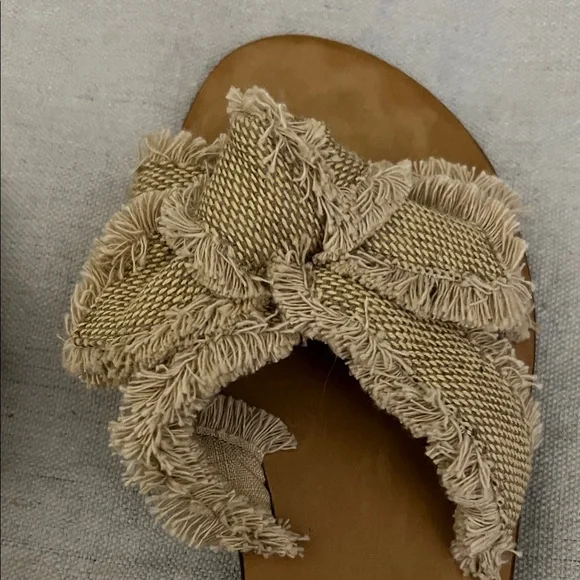 ANTONIO MELANI Frayed Edge Tan Sandals boho Slides - Picture 4 of 8